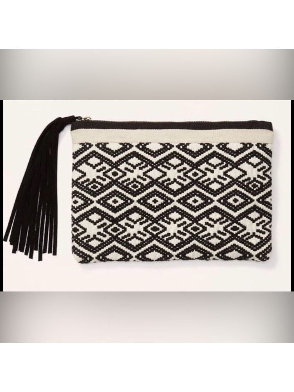 LOFT Black and White Geometric Wristlet with Tassel